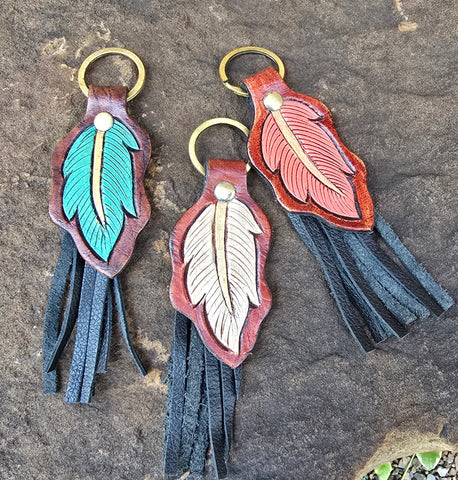Leather & Fringe Feather Keychain