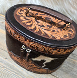 Travel Case, The Ranch Luxe Tooled Leather Cowhide Toiletry Bag