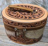 Travel Case, The Ranch Luxe Tooled Leather Cowhide Toiletry Bag