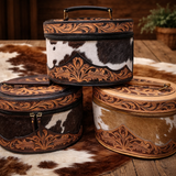 Travel Case, The Ranch Luxe Tooled Leather Cowhide Toiletry Bag