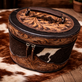 Travel Case, The Ranch Luxe Tooled Leather Cowhide Toiletry Bag